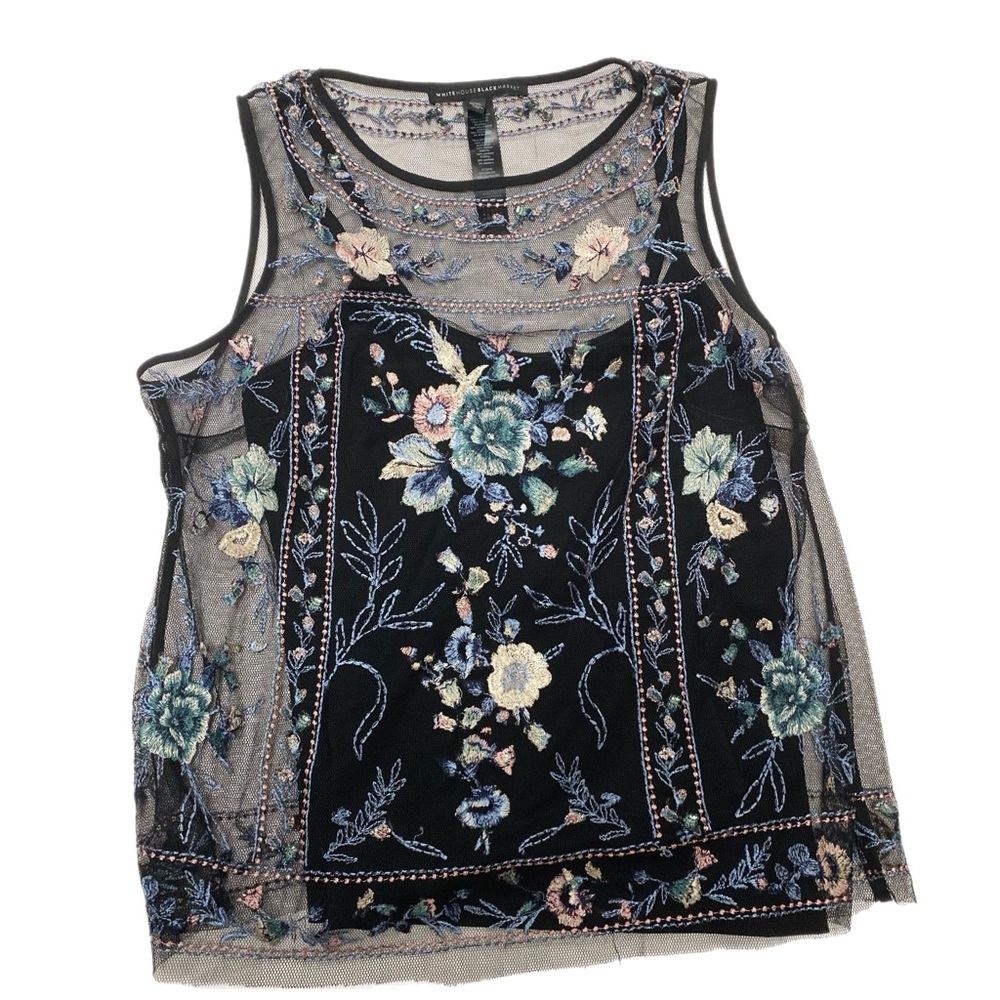 White House black market embroidered black tank with under layer